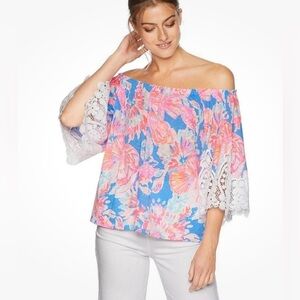 LILLY PULITZER Zaylee Off Shoulder Lace Sleeve Top size medium